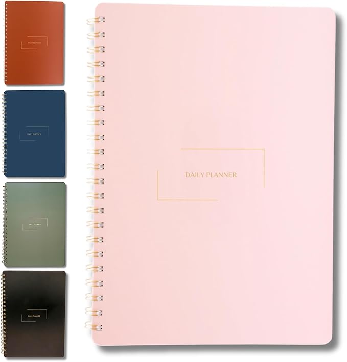 Undated Daily Planner | 8.25” x 11.75” To Do List Notebook | Work Productivity ADHD Organizer | Men and Women Planner | College Supplies | Pink | Portrait Layout