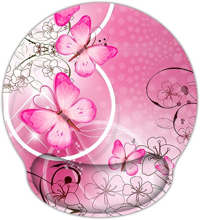 RICHEN Memory Foam Mouse Pad with Wrist Support,Ergonomic Mouse Pad with Wrist Rest,Non-Slip Rubber Base for Computer Laptop & Mac,Lightweight Rest for Home,Office & Travel (Pink Butterfly)