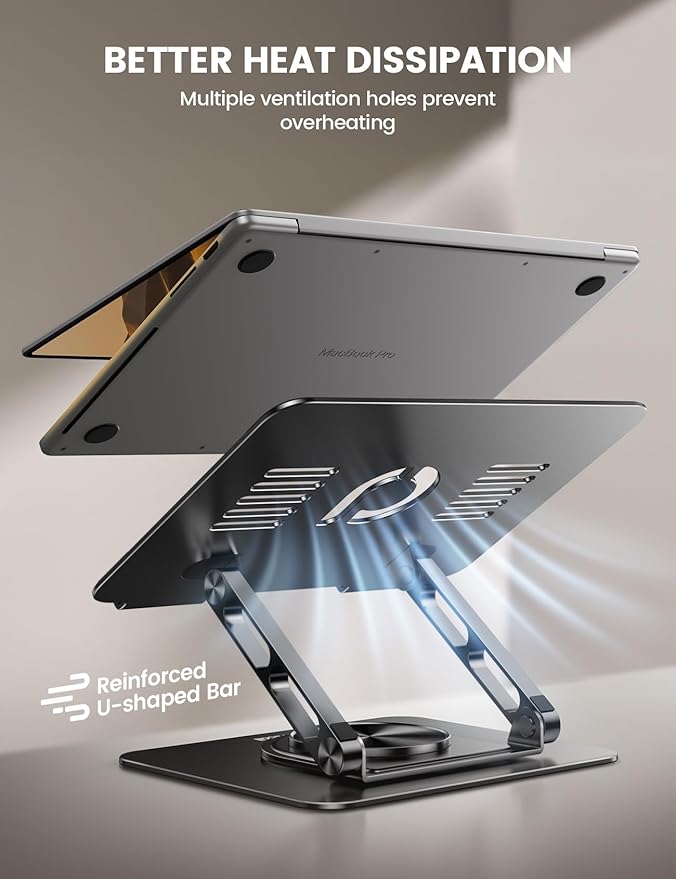 Lamicall Adjustable Laptop Stand for Desk - 360 Rotating Base Ergonomic Computer Stand, Aluminum Laptop Riser Foldable Protable for Office Home fits MacBook Air Pro, Dell, HP (10-17.3'') - Black