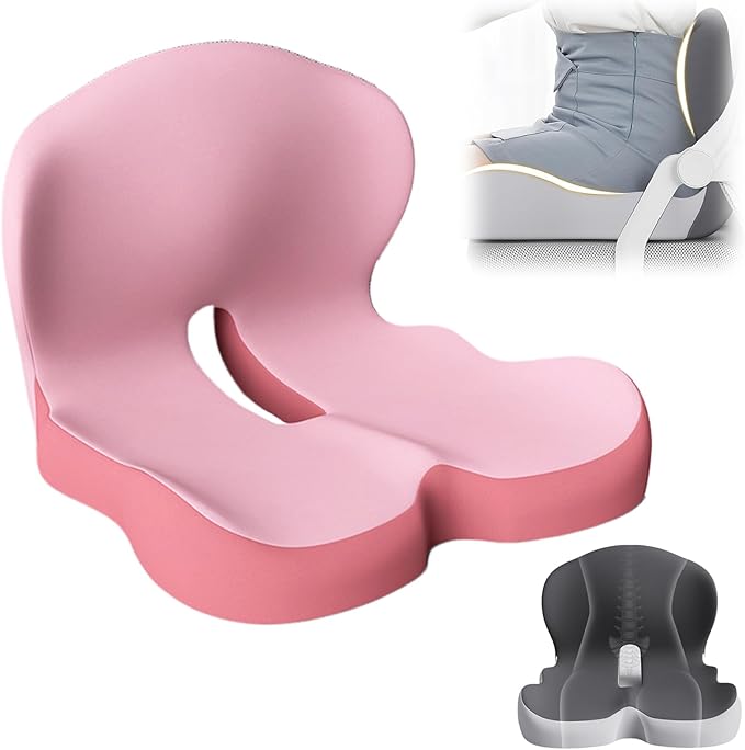 2025 New Back and Seat Cushion, Ergonomic Non-Slip Memory Foam Seat Cushion with Back Support, L-Shaped Breathable Backs Cushions for Car, Office, Home (Pink)