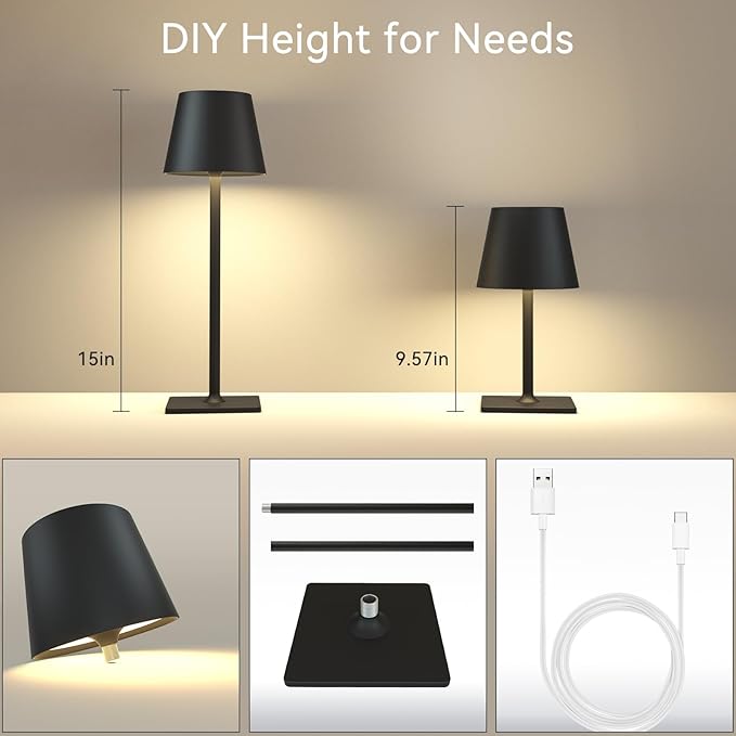 4 Pack Rechargeable Cordless Led Table Lamps,Cordless Lamp with 6000mAh Battery Operated, Portable Indoor/Outdoor Table Lamp for Patio Restaurant Home Dinner Dining Kitchen