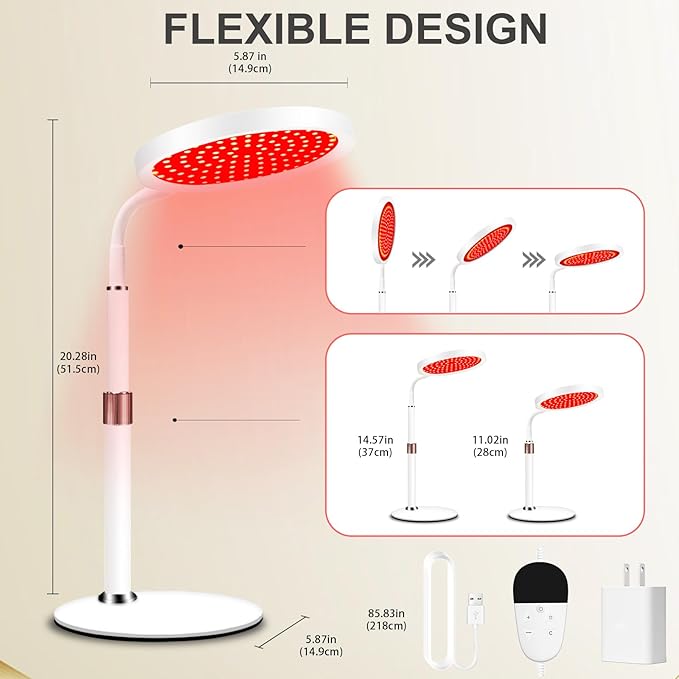 Red Light Therapy Device with Base, 660nm Red Light & 850nm &940nm Near Infrared Light Therapy Lamp with Timer, Red Light Lamp for Body at Home
