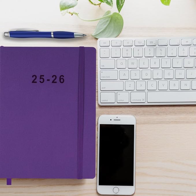 2025-2026 Planner - Weekly and Monthly Planner, Oct 2025 to Dec 2026, Vegan Leather Cover, Elastic Closure, 7”x9.25”, Purple