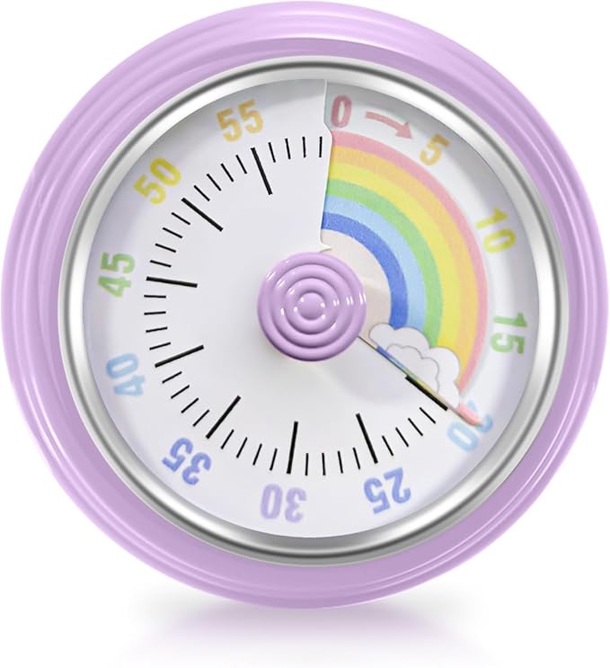 Visual Timer for Kids Rainbow Kitchen Timer with Magnetic Base Mechanical Timer 60-Minute Countdown Timer Ringer Alert Time Management Tool for Children and Adults Study Work Cooking, Purple