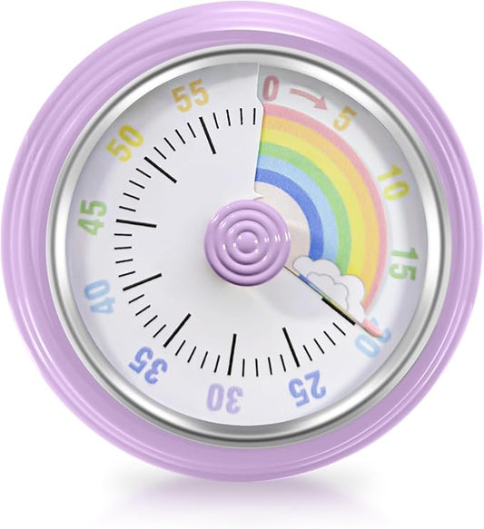 Visual Timer for Kids Rainbow Kitchen Timer with Magnetic Base Mechanical Timer 60-Minute Countdown Timer Ringer Alert Time Management Tool for Children and Adults Study Work Cooking, Purple