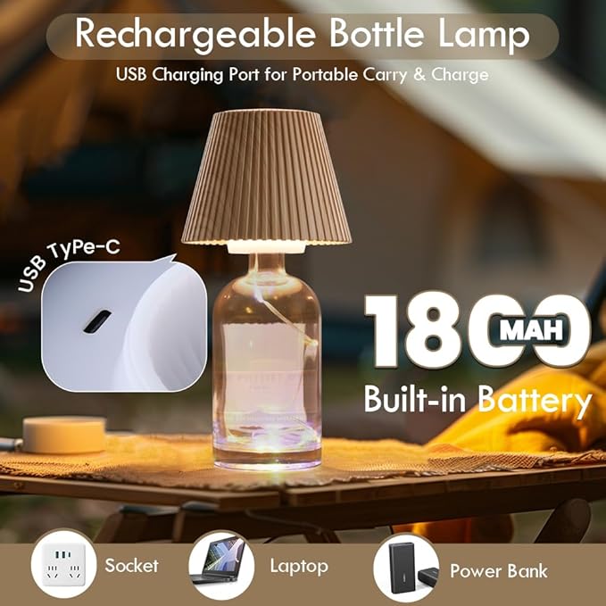 WILIT Wireless Lamp Shades for Table Lamps, 3-Level Brightness Wine Bottles Lamp, Cute Desk Lamps for Bar Decor with RGB Lights for Room, Rechargeable Light, Modern Decorative Lamp, Gifts for Women