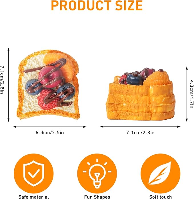 Squishy Toys, Taba Squishies Fidget Toys for Kids, Stress Balls for Adults, Sensory Toys for Autism, Squeeze Gifts, Anxiety Relief Party Favors for Girls & Boys (Fruit Toast)