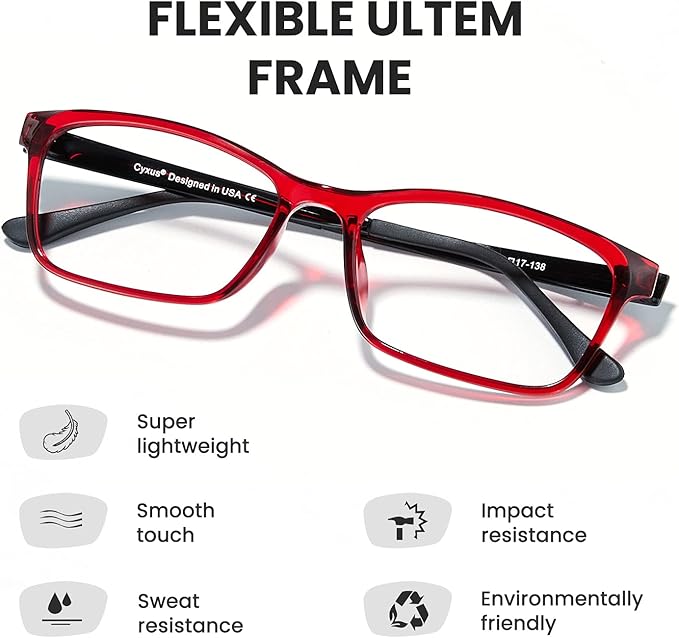 Cyxus Blue Light Glasses Computer Glasses UV Blocking GRP Square Frame Clear Lens Ultra Light Eyewear