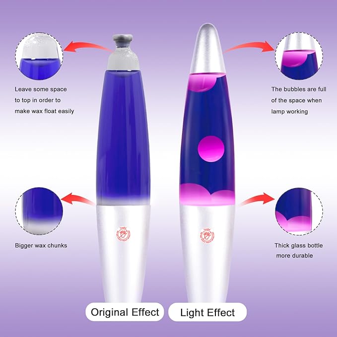 Purple Magma Lamp with White Wax Sliver Base Gorgeous Liquid Motion Mood Lamp Relaxing Decoration for Home Office Bedroom Glitter Lamps for Adults Kids as Nightlight