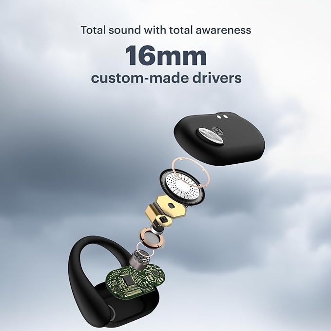 Pure Pods – Wireless Open-Ear (OWS) Earbuds with AirWave Tech, 80H Playtime, Detachable Neckband, Sweat-Resistant, Running, Gym & Hiking, Ultimate Comfort, No Ear Fatigue (Power Black)