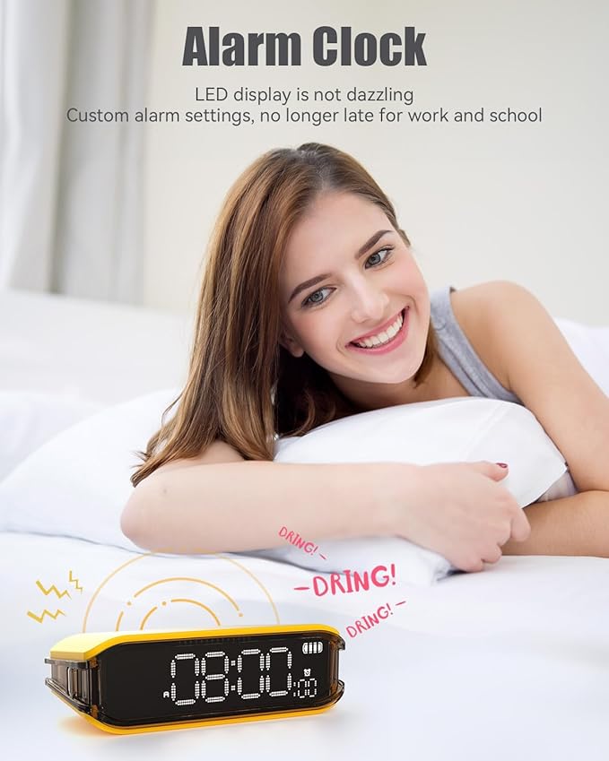 Digital Alarm Clocks for Bedrooms, Small Alarm Clock for Bedside, Loud Alarm for Heavy Sleepers, Adjustable Brightness, 12/24H, Pomodoro Timer