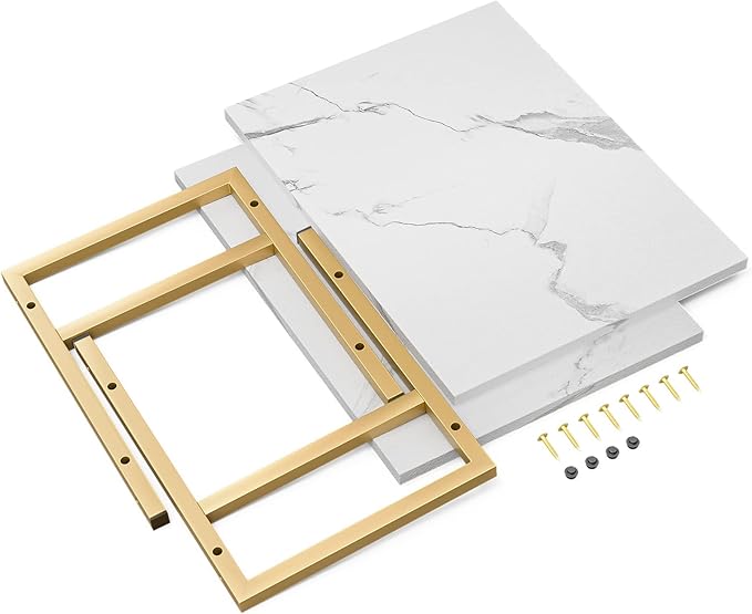 2 Tier Printer Stand, Desktop Printer Stand with Reinforced Metal Frame, Marble White Design Printer Shelf for Home Office, Compact Printer Stand for Desk or Under Desk, Holds Up to 20lbs