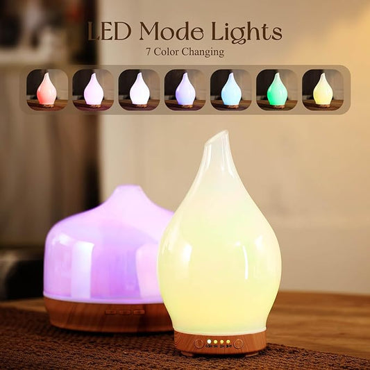 Porseme 150ml Essential Oil Diffuser Glass Color Changing Aroma Air Diffusers Aromatherapy Ultrasonic Cool Mist Humidifier 6 Running Hours Waterless Auto-Off for Sleeping Yoga Office Spa (White Jade)