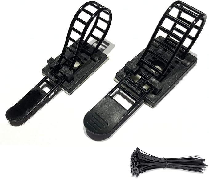 50pcs 2 Sizes Adjustable Adhesive Cable Ties Cable Clips Wire Strap Cord Clamp for Cable Management at Home and Office + 100pcs Nylon Zip Ties