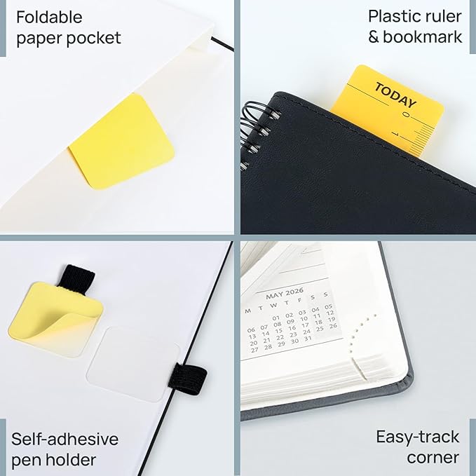 POPRUN Pocket 2026 Planner (Small Size- 4'' x 6.25'') Weekly and Monthly for Purse - Calendar 2026 (Jan. 2026 - Dec.2026) with Soft Cover, Plastic Ruler - Blue Green