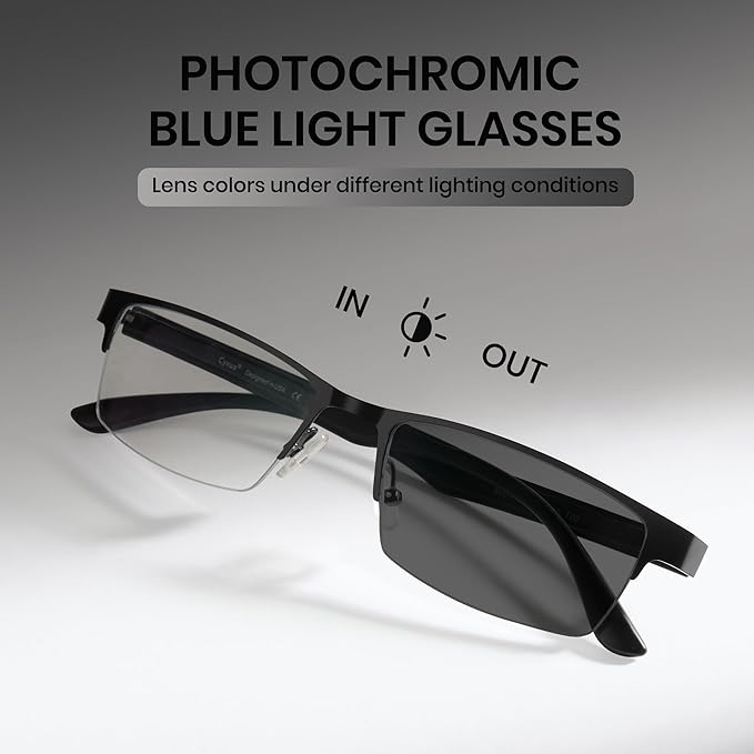 Cyxus Blue Light Glasses for Men Semi Rim Glasses Crystal Lens Rimless Computer UV Blocking Gaming Eyeglasses