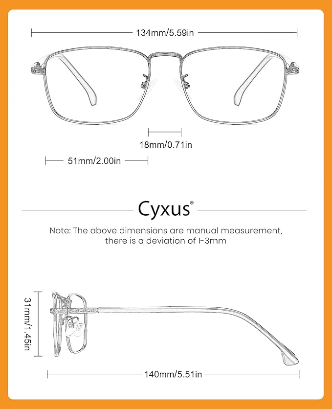 Cyxus Blue Light Glasses for Men Crystal Lens Square Sreen Computer Glasses Tr90 Black Rim UV Blocking Gaming Work Eyeglasses Frame