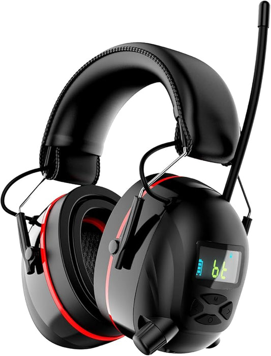 Bluetooth 5.4 Hearing Protection AM FM Radio Headphones with Digital Display, 30 SNR Noise Reduction Safety Earmuffs with Rechargeable 2000 mAh Large Battery, Ear Protector for Mowing Lawn Work