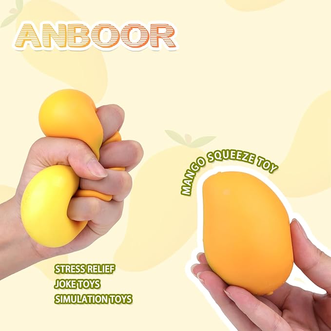 Anboor Mango Squishies - Simulation Stretchy Mango Stress Balls, Fruit Sensory Toys for Anxiety Relief