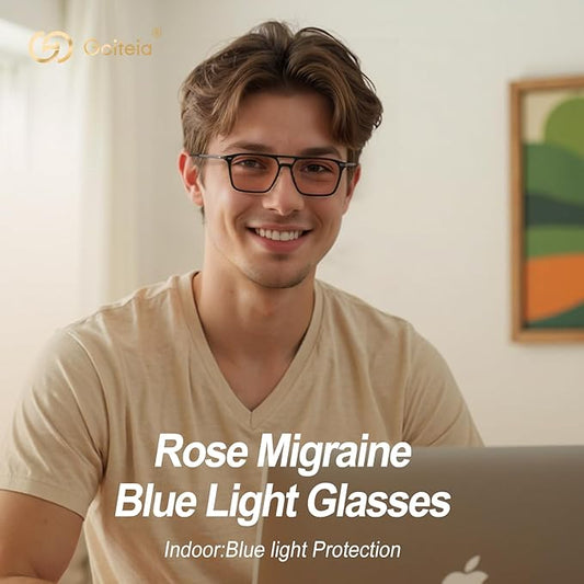 Goiteia FL-Rose Migraine Glasses,Blocks 480–520 nm Light, Light Sensitivity Glasses for Fluorescent LED Glare,Photophobia