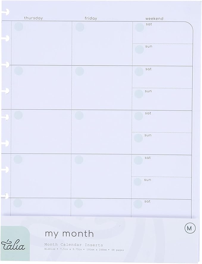 Talia Discbound Notebook Refills (Monthly Undated ORG Kit, Midsize (7.5in x 9.75in))