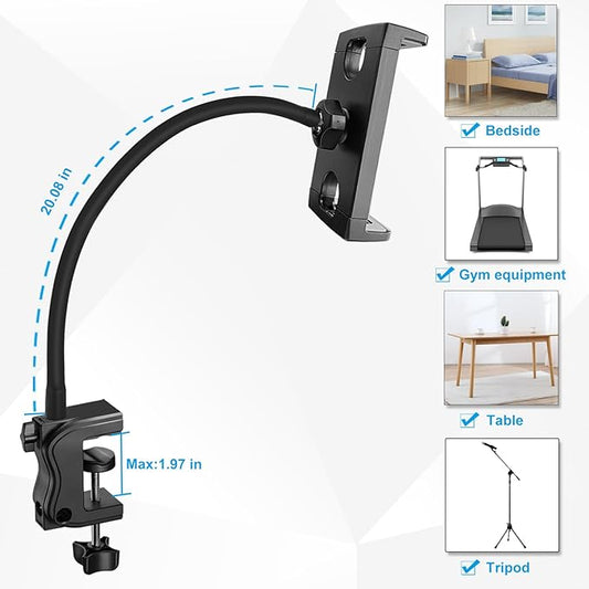 Tablet Stand Holder for Desk/Bed/Kitchen/Treadmill, 21 Inch Flexible Gooseneck Tablet Holder iPad Clamp Mount Fits for iPad mini/Air/Pro, Kindle Fire, Galaxy Tabs and All 4.7-12.9" Tablets Phones
