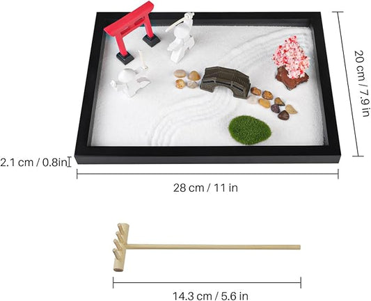 Japanese Zen Garden for Desk - Sakura Tree Samurai 12" x 8" Desktop Mini Zen Garden with White Sand Artificial Bonsai Tree Rocks Rakes & Accessories - Meditation Zen Gifts Office Decor