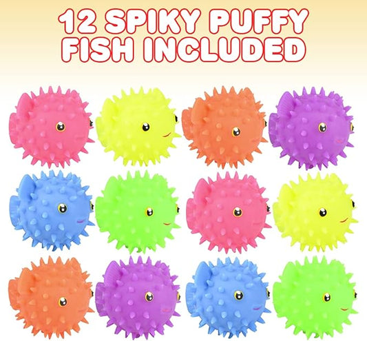 ArtCreativity Spiky Puffer Fish, Set of 12, Spiky Squeeze Toys for Kids, Fidgeting Anxiety Toys in Assorted Colors, Fidget Toys for Children, Under The Sea Party Decorations, Aquatic Party Favors