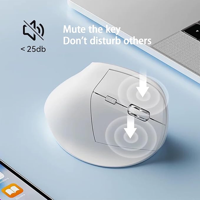 Ergonomic Vertical Mouse Wireless, Rechargeable Ergo Mouse for Carpal Tunnel Relief, 3200DPI Adjustable, 6 Buttons for PC/Laptop/Mac/Windows (Off White)