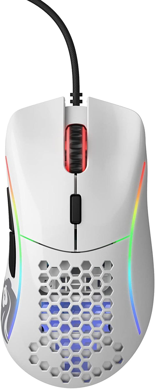 Glorious Model D Wired Gaming Mouse - 68g Superlight Honeycomb Design, RGB, Ergonomic, Pixart 3360 Sensor, Omron Switches, PTFE Feet, 6 Buttons - Glossy White