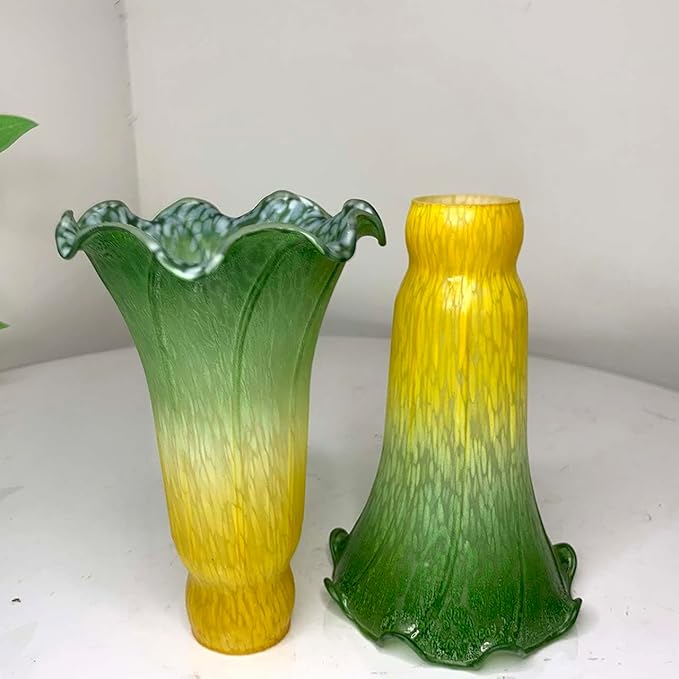 Bieye LS15 Lily Flower Blown Glass Lampshade (Yellow Green, Opening I.D. 1.26" x O.D. 1.5")