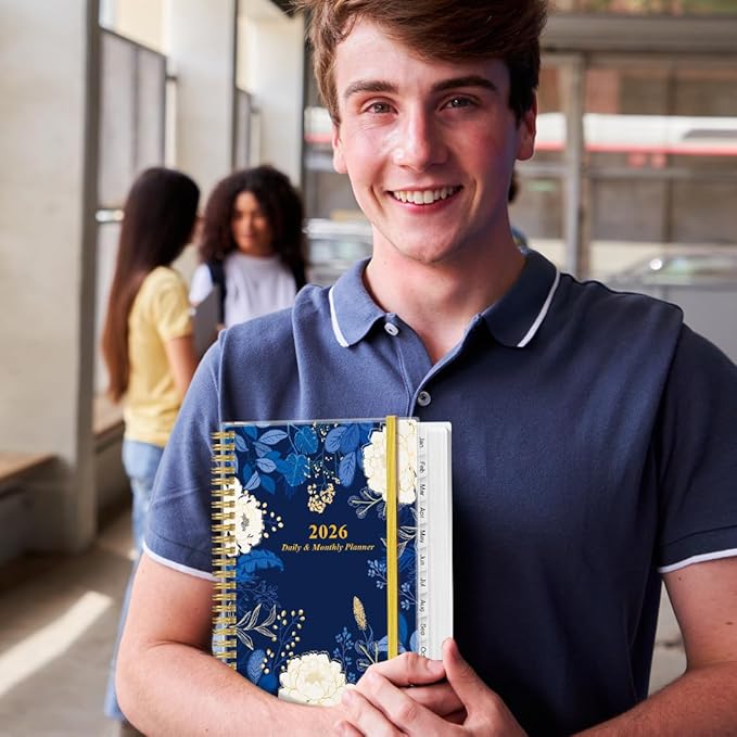 2026 Daily & Monthly Planner - One Page Per Day, Daily Planner 2026 from January 2026 to December 2026, Planner 2026 with 12 Monthly Tabs, 6.4" x 8.5", Blue Leaf