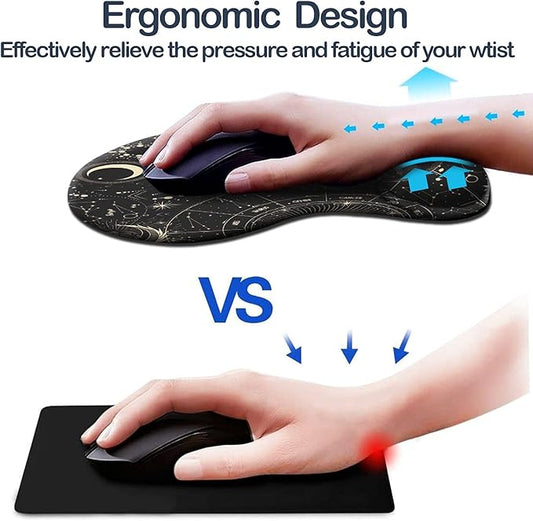 DOOKE Ergonomic Mouse Pad with Wrist Support, Cute Mouse Pads with Non-Slip Rubber Base for Home Office Working Studying Easy Typing & Pain Relief Moon Sun