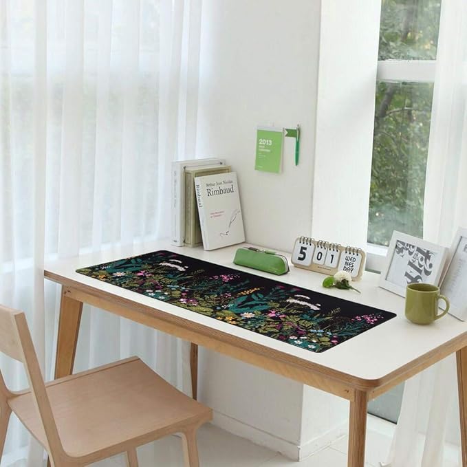 iCasso Desk Mat, Big Desk Pad, XXL Extended Gaming Mouse Pad, Large Mouse Pad for Desk Protector, Rubber Base Mousepad with Stitched Edges, Keyboard Mouse Mat for Work, Game, Office, Home - Weeds