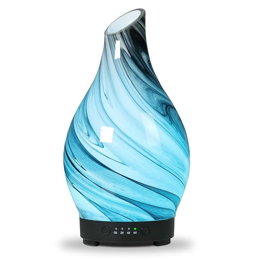 Essential Oil Diffuser Aroma Diffuser- 200 ml Art Glass Ultrasonic Cool Mist Oil Diffuser for Aromatherapy Waterless Auto-Off & 7 Colors Changed LED Light for Home Office Decor & Gift(200ml-Watertank)