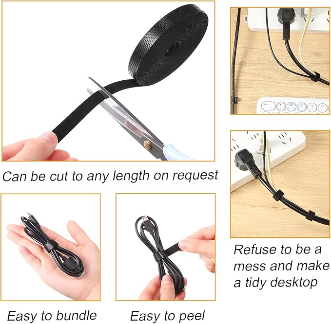 16 Pcs Cable Management Organizer Kit Include Retaining Wire Clips Wire Organizer Sleeve Cable Ties Headphone Hanger Holder for Computer (Black)