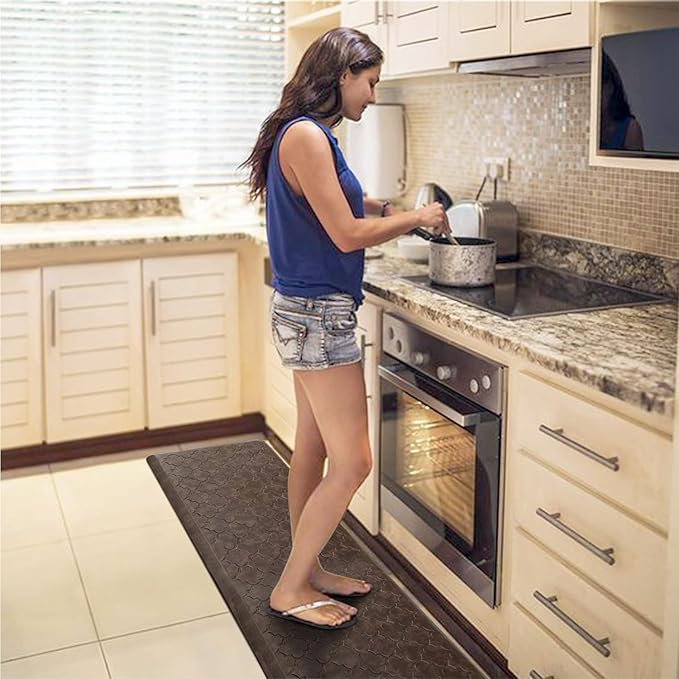 WISELIFE Kitchen Mat Cushioned Anti Fatigue Floor Mat,17.3"x60", Thick Non Slip Waterproof Kitchen Rugs and Mats, Standing Mat for Floor,Home,Office,Desk,Sink, Brown