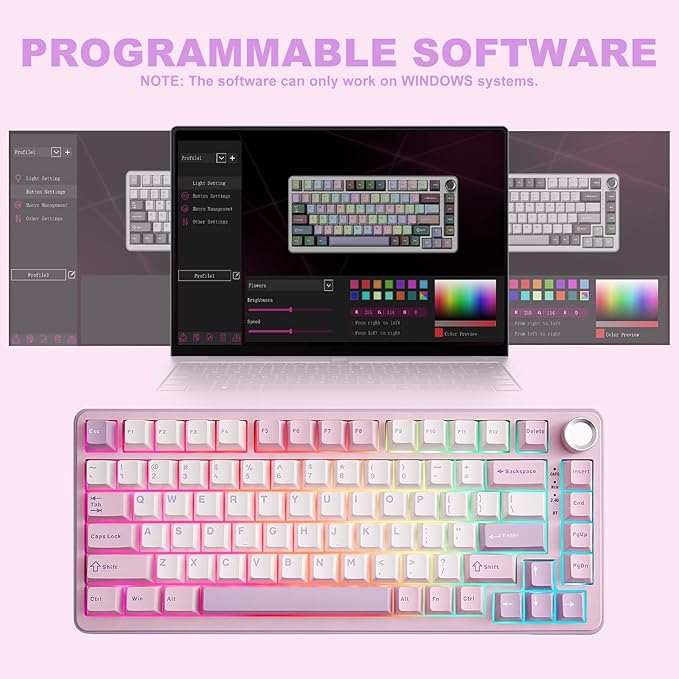 YUNZII B75 PRO Wireless Mechanical Keyboard,75% Layout with Knob,Hot Swap Gasket Custom Structure,Creamy Pre-lubed Switches,RGB Backlit,Bluetooth/Type-C/2.4G for Win/Mac(Cocoa Cream V2 Switch,Purple)