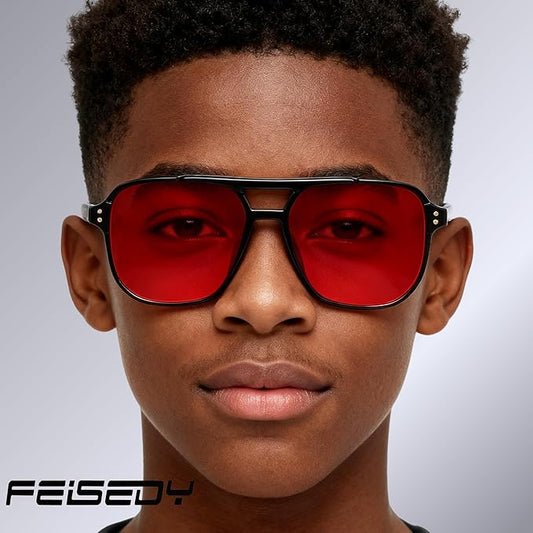 FEISEDY Sleep Blue Light Glasses for Woman Men 99.9% Computer Gaming Red Lens Eyeglasses Reduce Eyestrain G2835