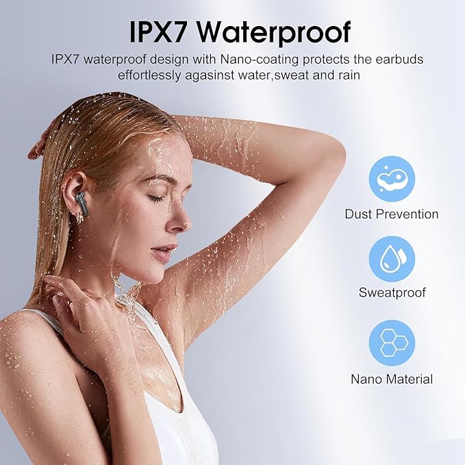 Wireless Earbuds, 2025 Bluetooth 5.4 Headphones with 3D Bass Stereo, 40H Ultralight in-Ear Buds, Bluetooth Earbuds with 4 ENC Noise Cancelling Mic, USB-C LED, IP7 Waterproof Earphones for Android iOS