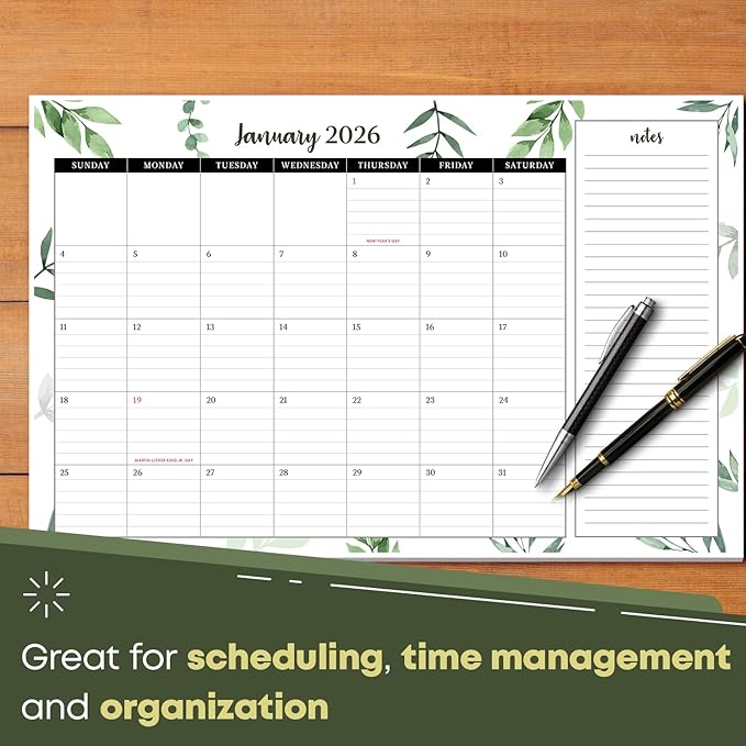 2026 Year Desk Calendar 17" x 11" Desktop or Wall Planner, Tear-Off Pad for Easy Planning, Includes a Notes Section To Do's Monthly Tasks for the Year of 2026 | Runs from January 2026 - January 2027
