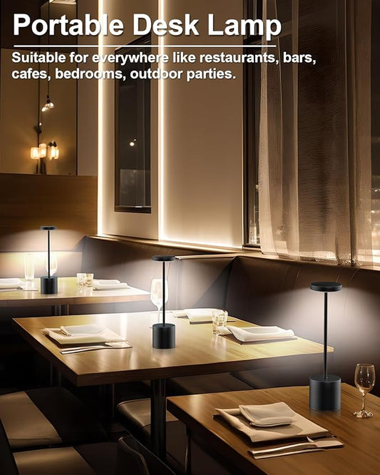Cordless Table Lamps Rechargeable, Portable LED Desk Lamp, 5000mAh Battery Powered Wireless Table Light - 3 Color Dimmable Lighting for Restaurant Dining Patio Outdoor Bedroom(Black)
