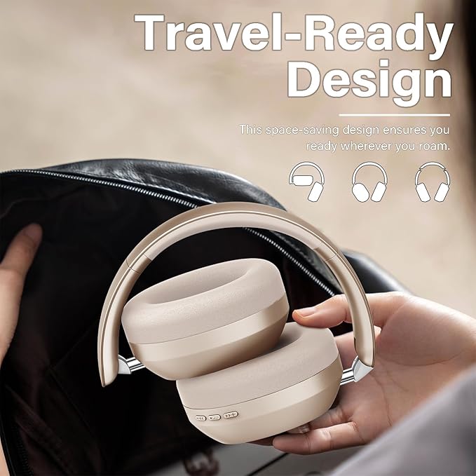 Y05 Bluetooth Headphones Wireless Over Ear with Microphone 48 Hours Playtime, High Sound Quality Foldable Soft Earpads Earphones for Travel - Starlight