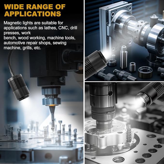 9W Magnetic LED Work Light, Adjustable Fucos Gooseneck Shop Light with Magnetic Base, Sewing Machine Light, Magnet Task Lamp for Work Bench, Lathe, Bandsaw