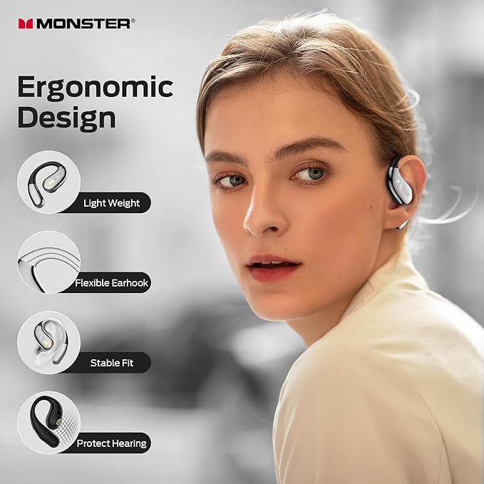 Monster Open Ear AC360, Wireless Bluetooth Rotary Earphone, with Lanyard, Upgraded Bluetooth 6.0, Touch Control, 24h Long Battery Life, IPX5 Waterproof,Long-Lasting Wear Without Fatigue