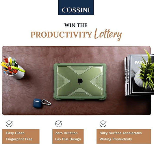 Cossini XL Desk Pad - Large Vegan Leather Desk Mat (17 x 36) - Buttery Smooth Writing, Damage Blocking, Non-Slip, Waterproof - Home Office Computer Desk Protector Blotter Laptop Keyboard Mouse Pad