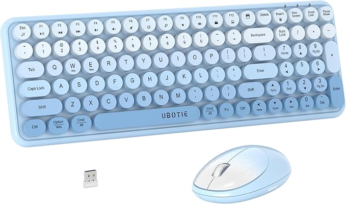 Wireless Keyboards and Mouse Combos, UBOTIE Colorful Gradient Rainbow Colored Retro Typewriter Flexible Keyboard, 2.4GHz Connection and Optical Mouse(Blue Gradient)