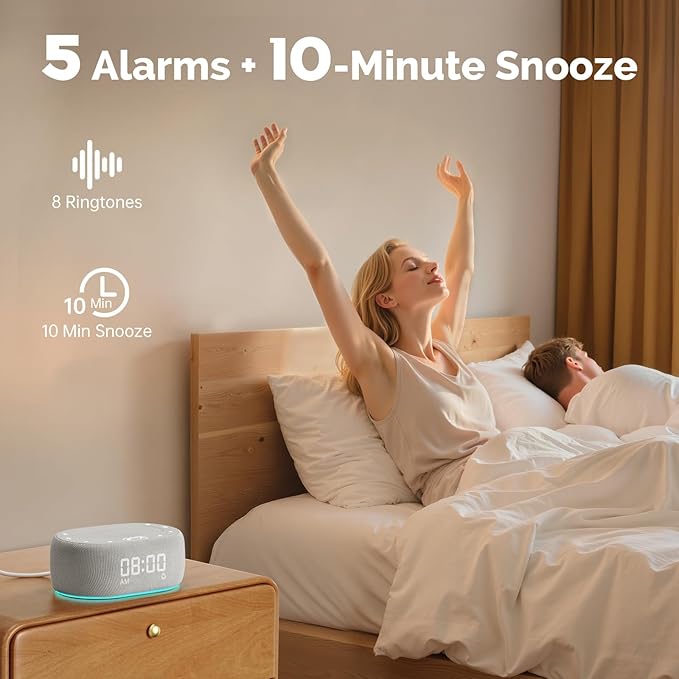 1Mii White Noise Sound Machine for Sleep, Pink Noise Machine for Baby Adults Sleeping, 18 Soothing Sounds with 7-Color Night Light, Timer, Alarm Clock, Volume Control, Remote App Control - Grey