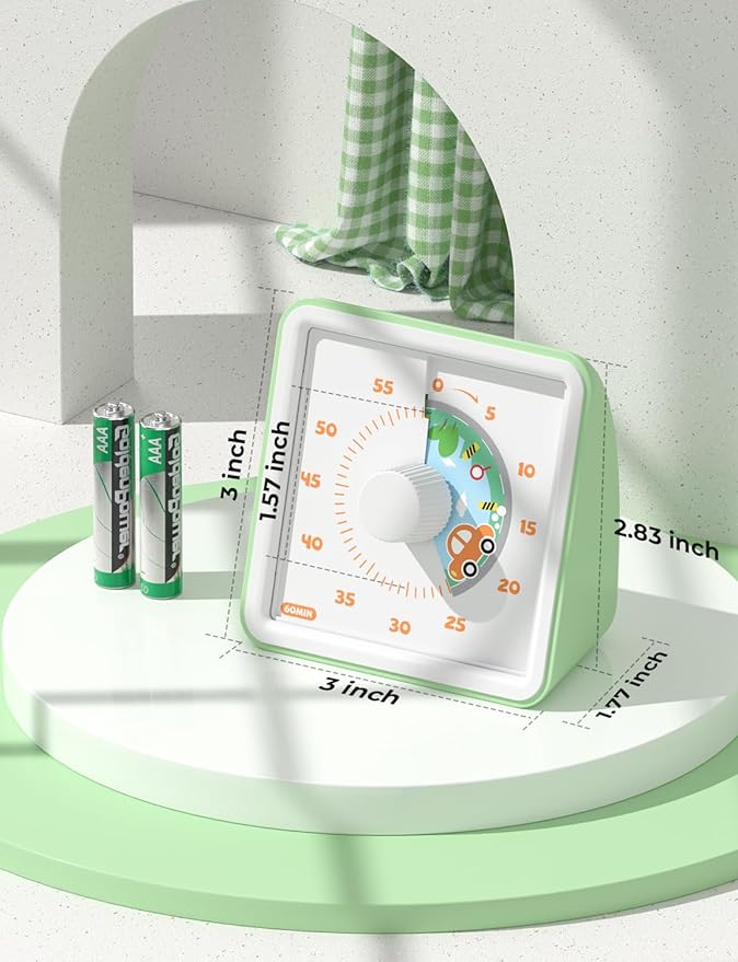LIORQUE 60 Minute Visual Timer for Kids, Visual Countdown Timer for Classroom Office Kitchen with 'Car' Pattern Design, Pomodoro Timer with Silent Operation (Batteries Included)