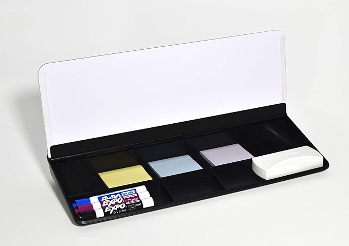 Audio-Visual Direct White Glass Desktop Notepad Set - Dry Erase Board with Marker, Eraser & Sticky Notes -